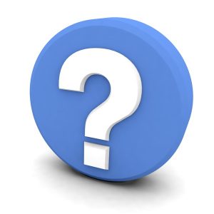 white question mark in blue circle on white background